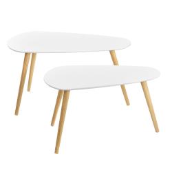 Lot de 2 tables basses de taille diff&eacute;rente design de salon MDF pin 45,5 x 80 x 40 cm et 40,5 x 68