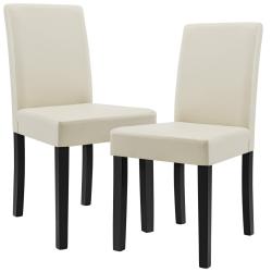 Lot de 2 chaises de salle &agrave; manger rembourr&eacute;es avec pieds en bois massif housse en synth&eacute;tique desi