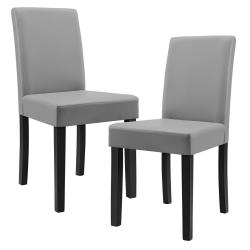 Lot de 2 chaises de salle &agrave; manger rembourr&eacute;es avec pieds en bois massif housse en synth&eacute;tique 90 c