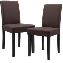 Lot de 2 chaises de salle &agrave; manger rembourr&eacute;es pieds en bois massif housse en synth&eacute;tique 90 cm mar