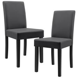 Lot de 2 chaises de salle &agrave; manger rembourr&eacute;es avec pieds en bois massif housse en synth&eacute;tique desi
