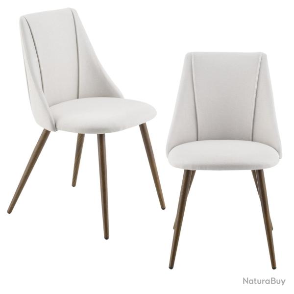 Lot de 2 chaises de salle � manger cuisine rembourr�e en textile pieds m�tal avec effet bois si�ge