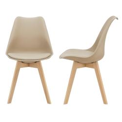 Lot de 2 chaises de salle &agrave; manger scandinave si&egrave;ge cuisine plastique synth&eacute;tique h&ecirc;tre 81 cm beige