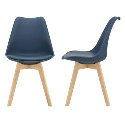 Lot de 2 chaises de salle &agrave; manger scandinave si&egrave;ge cuisine plastique h&ecirc;tre synth&eacute;tique 81 cm bleu