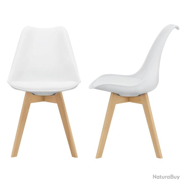 Lot de 2 chaises si�ge de salle � manger scandinave cuisine plastique synth�tique blanc 03_0002768