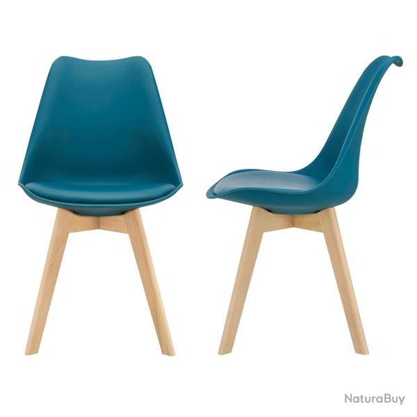 Lot de 2 chaises si�ge de salle � manger scandinave cuisine plastique synth�tique h�tre 81 cm turqu