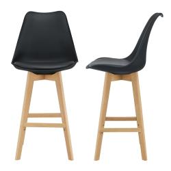 Lot de 2 tabourets de bar si&egrave;ge avec dossier et repose-pied rembourr&eacute; 105 cm noir 03_0002781