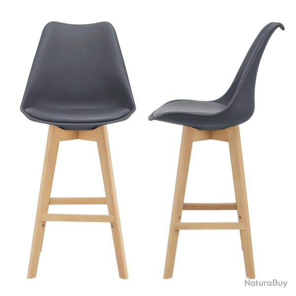 Lot de 2 tabourets de bar si�ge avec dossier et repose-pied rembourr� plastique synth�tique h�tre 1
