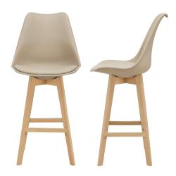 Lot de 2 tabourets de bar si&egrave;ge avec dossier et repose-pied rembourr&eacute; 105 cm beige 03_0002776