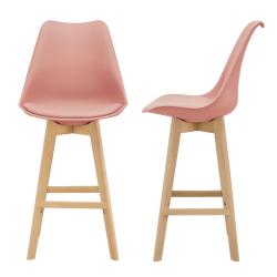 Lot de 2 tabourets de bar si&egrave;ge avec dossier et repose-pied h&ecirc;tre 105 cm rose 03_0002782