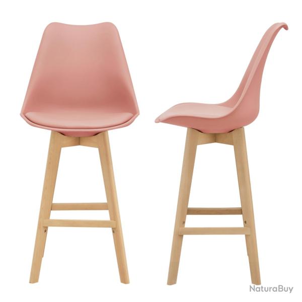 Lot de 2 tabourets de bar si�ge avec dossier et repose-pied h�tre 105 cm rose 03_0002782