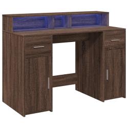 Bureau table poste de travail meuble d'ordinateur informatique &eacute;tude et lumi&egrave;res LED ch&ecirc;ne bois d'i