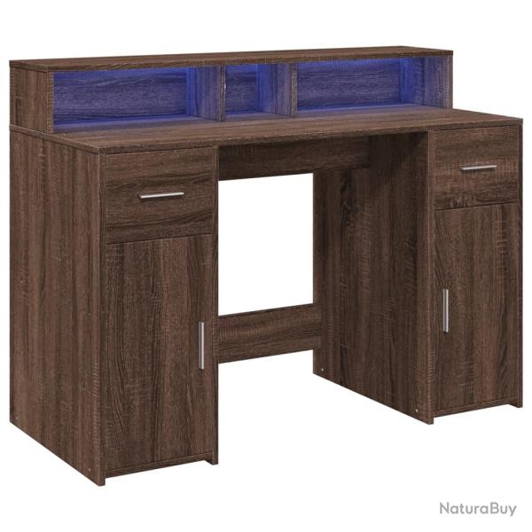Bureau table poste de travail meuble d'ordinateur informatique �tude et lumi�res LED ch�ne bois d'i