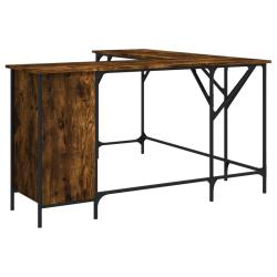 Bureau table poste de travail meuble d'ordinateur informatique &eacute;tude ch&ecirc;ne fum&eacute; 141 x 141 x 75 cm b