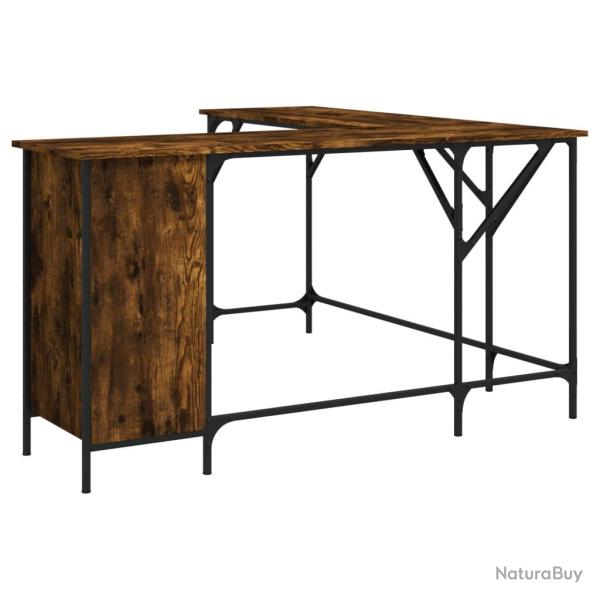 Bureau table poste de travail meuble d'ordinateur informatique �tude ch�ne fum� 141 x 141 x 75 cm b