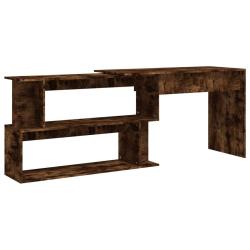 Bureau table poste de travail meuble d'ordinateur informatique &eacute;tude d'angle ch&ecirc;ne fum&eacute; 200 x 50 x