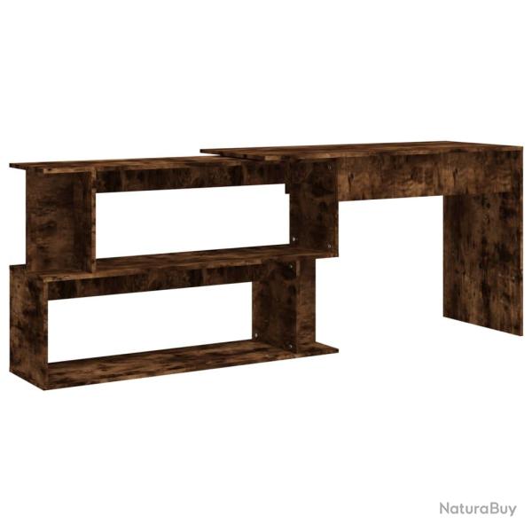 Bureau table poste de travail meuble d'ordinateur informatique �tude d'angle ch�ne fum� 200 x 50 x