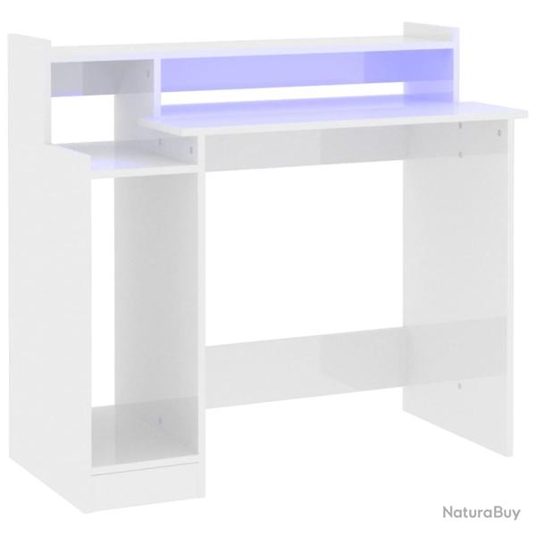 Bureau table poste de travail meuble d'ordinateur informatique �tude lumi�res LED brillant 97 x 45