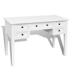 Bureau table poste de travail meuble d'ordinateur informatique &eacute;tude &agrave; 5 tiroirs blanc 02_0023556
