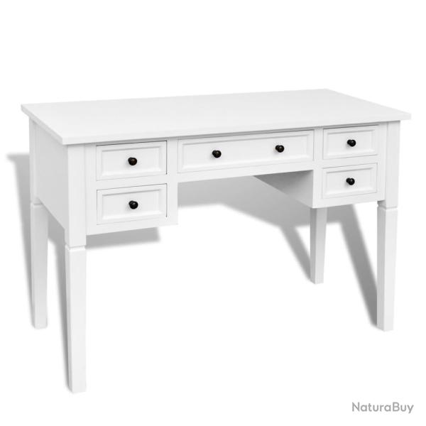 Bureau table poste de travail meuble d'ordinateur informatique �tude � 5 tiroirs blanc 02_0023556