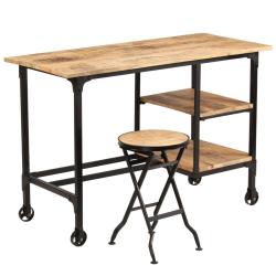 Bureau table poste de travail meuble d'ordinateur informatique &eacute;tude avec tabouret pliant bois de m