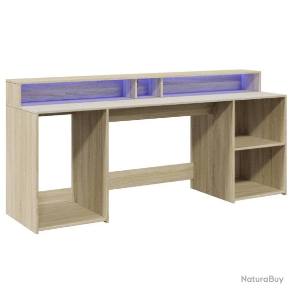 Bureau table poste de travail meuble d'ordinateur informatique �tude avec lumi�res LED ch�ne sonoma