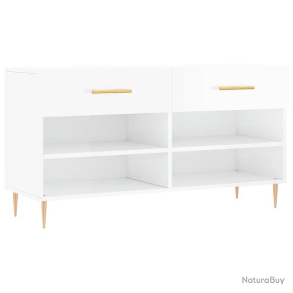 Banc � chaussures bottes commode �tag�re meuble entr�e rangement brillant 102 x 35 x 55 cm bois d'i