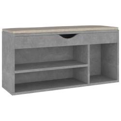 Banc &agrave; chaussures bottes commode &eacute;tag&egrave;re meuble entr&eacute;e rangement avec coussin bois d'ing&eacute;nierie gri