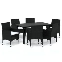Mobilier &agrave; d&icirc;ner de jardin et coussins 7 pi&egrave;ces r&eacute;sine tress&eacute;e noir 02_0014915