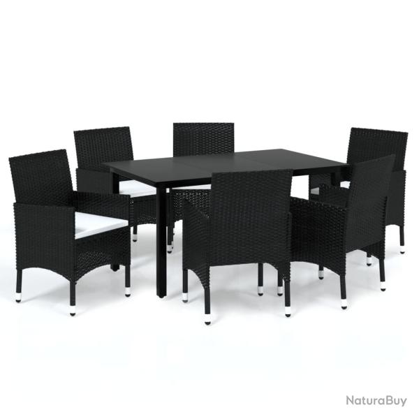Mobilier � d�ner de jardin et coussins 7 pi�ces r�sine tress�e noir 02_0014915