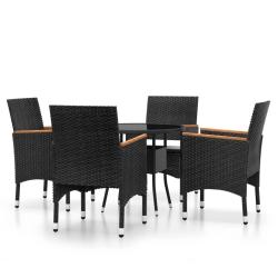 Mobilier de salle &agrave; manger de jardin 5 pi&egrave;ces r&eacute;sine tress&eacute;e noir 02_0014596
