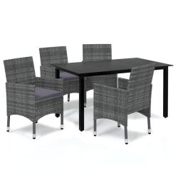 Mobilier &agrave; d&icirc;ner de jardin et coussins 5 pi&egrave;ces r&eacute;sine tress&eacute;e gris 02_0014891