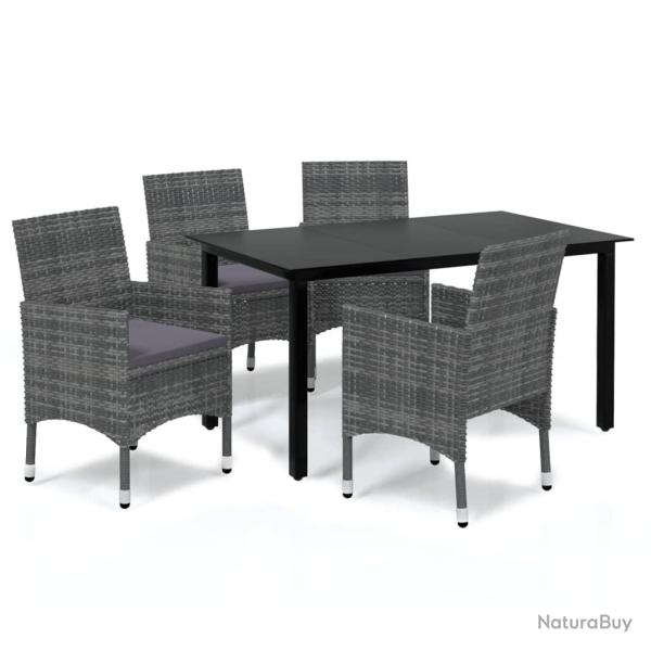 Mobilier � d�ner de jardin et coussins 5 pi�ces r�sine tress�e gris 02_0014891