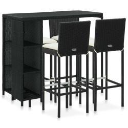 Meuble de bar de jardin 5 pi&egrave;ces et coussins r&eacute;sine tress&eacute;e noir 02_0014504