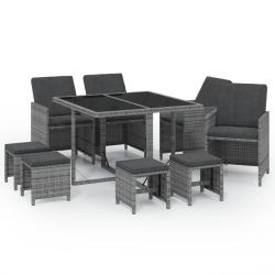 Mobilier &agrave; d&icirc;ner salon de jardin et coussins 9 pi&egrave;ces r&eacute;sine tress&eacute;e gris 02_0014916