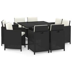 Mobilier &agrave; d&icirc;ner salon de jardin et coussins 9 pi&egrave;ces r&eacute;sine tress&eacute;e noir 02_0014919