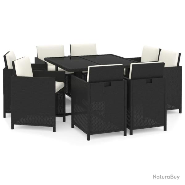 Mobilier � d�ner salon de jardin et coussins 9 pi�ces r�sine tress�e noir 02_0014919