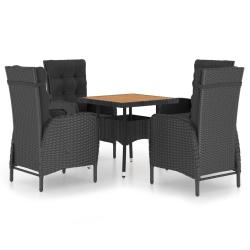 Ensemble &agrave; d&icirc;ner salon de jardin meuble d'ext&eacute;rieur 5 pi&egrave;ces r&eacute;sine tress&eacute;e et acacia noir 02_00143