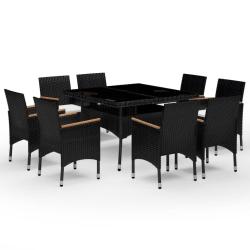 Ensemble &agrave; d&icirc;ner salon de jardin meuble d'ext&eacute;rieur 9 pi&egrave;ces r&eacute;sine tress&eacute;e et acacia noir 02_00144