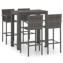 Jeu de bar de jardin 5 pi&egrave;ces avec accoudoirs r&eacute;sine tress&eacute;e gris 02_0014484