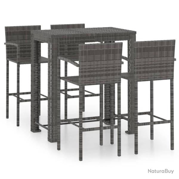 Jeu de bar de jardin 5 pi�ces avec accoudoirs r�sine tress�e gris 02_0014484