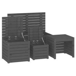 Ensemble de bo&icirc;tes coffre de jardin 4 pi&egrave;ces bois de pin massif gris 02_0013181