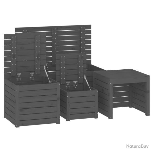 Ensemble de bo�tes coffre de jardin 4 pi�ces bois de pin massif gris 02_0013181