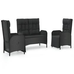 Ensemble de salle &agrave; manger de jardin meuble ext&eacute;rieur avec coussins 3 pi&egrave;ces noir 02_0014136