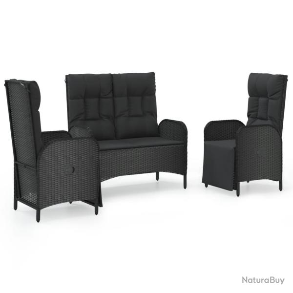 Ensemble de salle � manger de jardin meuble ext�rieur avec coussins 3 pi�ces noir 02_0014136