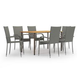 Ensemble de salle &agrave; manger de jardin meuble ext&eacute;rieur 7 pi&egrave;ces r&eacute;sine tress&eacute;e gris 02_0014051