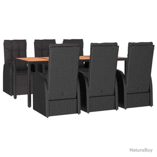 Ensemble � d�ner salon de jardin meuble d'ext�rieur 7 pi�ces noir poly rotin et acacia 02_0014372