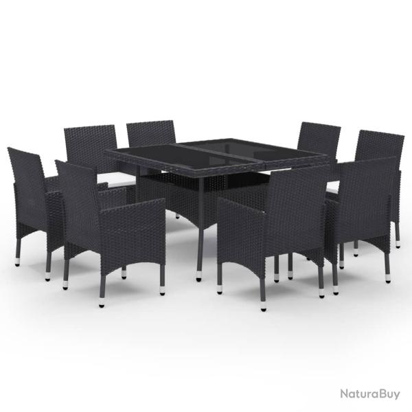 Ensemble � d�ner salon de jardin meuble d'ext�rieur 9 pi�ces r�sine tress�e et verre noir 02_0014408