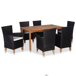 Mobilier &agrave; d&icirc;ner de jardin 7 pi&egrave;ces r&eacute;sine tress&eacute;e noir et marron 02_0014817