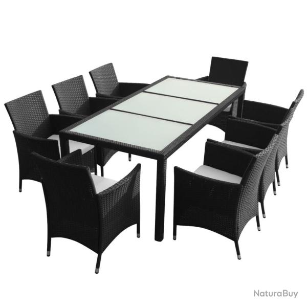 Mobilier � d�ner salon de jardin 9 pi�ces et coussins r�sine tress�e noir 02_0014845